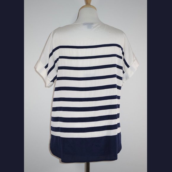 DKNY navy and white stripe silk top - size 8 - Picture 5 of 15